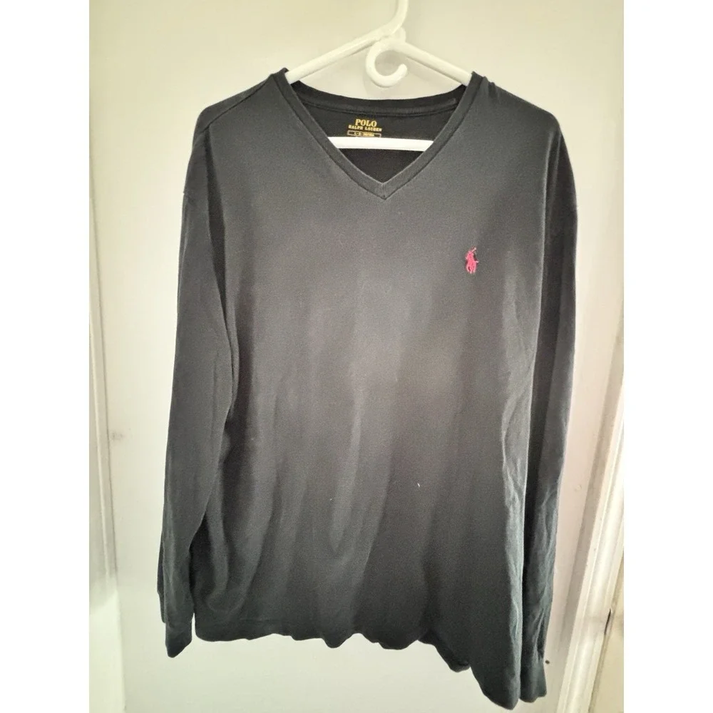 Polo Ralph Lauren Black Long Sleeve Classic Fit T Shirt Large 48x28 Red Logo